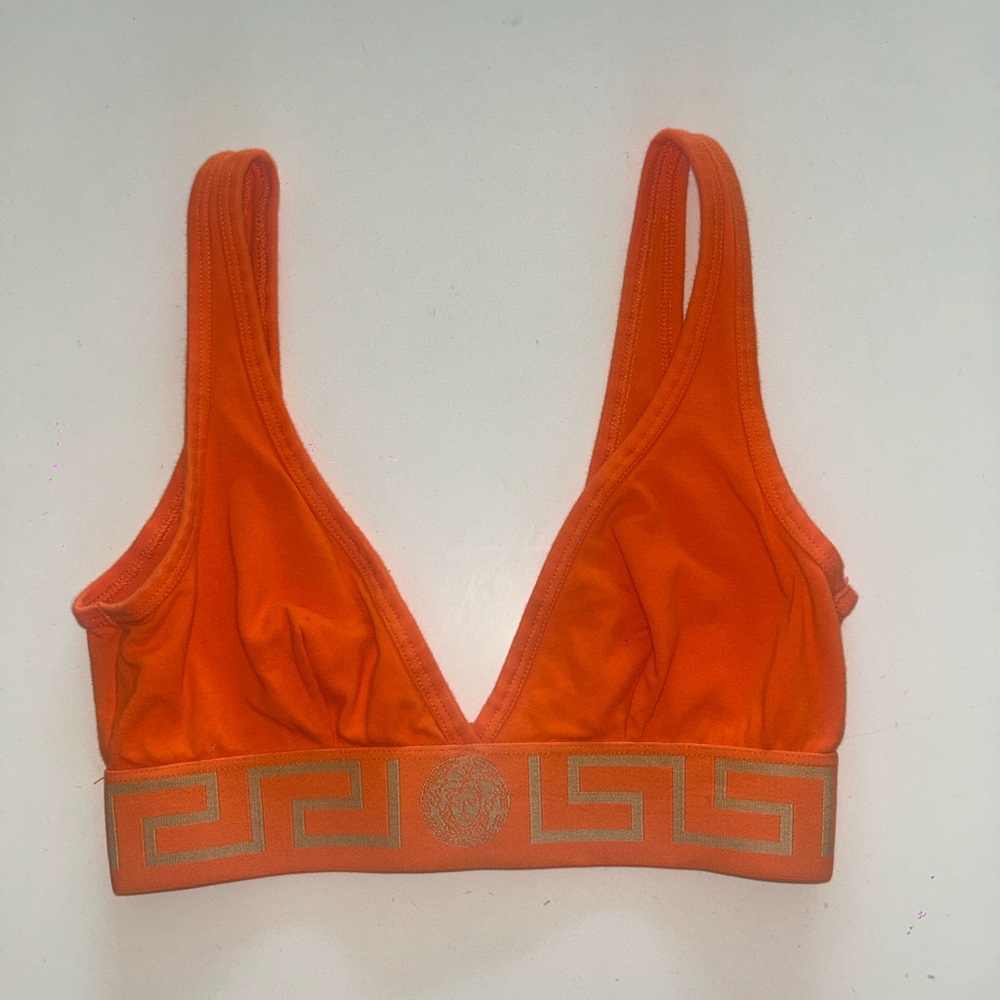 Versace Greca border triangle bralette in orange